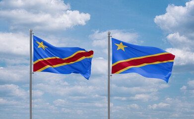 Two Congo or Congo-Kinshasa flags, country relationship concept