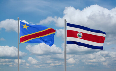 Costa Rico and Congo or Congo-Kinshasa flags, country relationship concept
