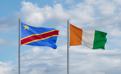 Ivory Coast and Congo or Congo-Kinshasa flags, country relationship concept