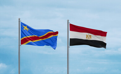 Egypt and Congo or Congo-Kinshasa flags, country relationship concept