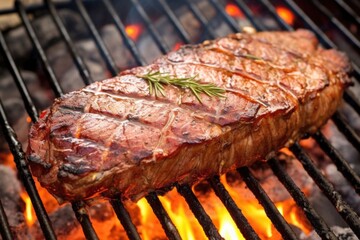 close view of a flipped steak on the grill