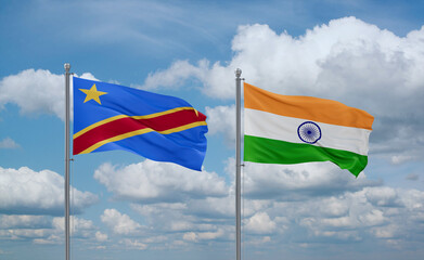 India and Congo or Congo-Kinshasa flags, country relationship concept