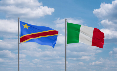 Italy and Congo or Congo-Kinshasa flags, country relationship concept