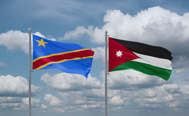 Jordan and Congo or Congo-Kinshasa flags, country relationship concept