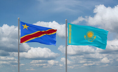 Kazakhstan and Congo or Congo-Kinshasa flags, country relationship concept