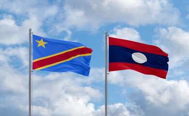 Laos and Congo or Congo-Kinshasa flags, country relationship concept
