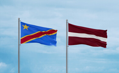 Latvia and Congo or Congo-Kinshasa flags, country relationship concept