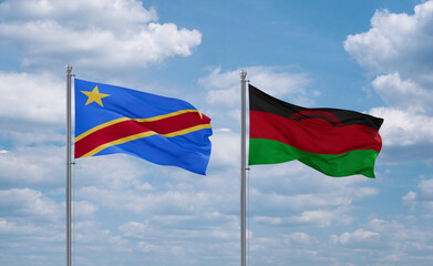 Malawi and Congo or Congo-Kinshasa flags, country relationship concept