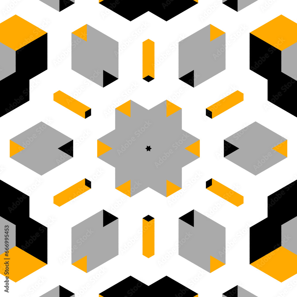 Poster many orange grey and black escher cubed pattern and design on a white background hexagonal floral fa