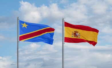 Spain and Congo or Congo-Kinshasa flags, country relationship concept