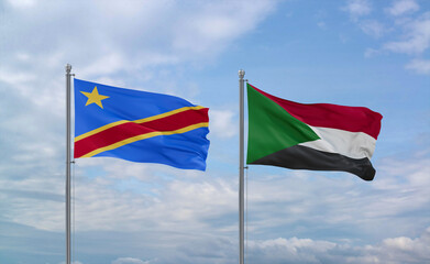 Sudan and Congo or Congo-Kinshasa flags, country relationship concept
