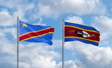Eswatini and Congo or Congo-Kinshasa flags, country relationship concept