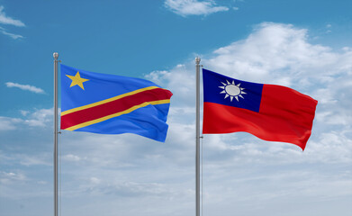 Taiwan and Congo or Congo-Kinshasa flags, country relationship concept