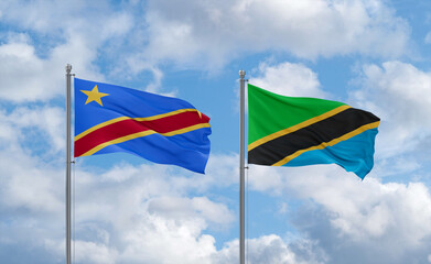 Tanzania and Congo or Congo-Kinshasa flags, country relationship concept