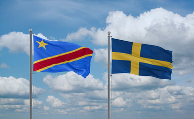 Sweden and Congo or Congo-Kinshasa flags, country relationship concept