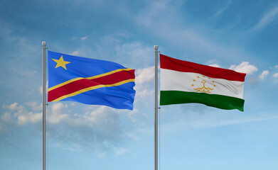 Tajikistan and Congo or Congo-Kinshasa flags, country relationship concept