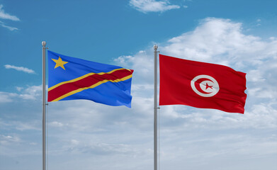 Tunisia and Congo or Congo-Kinshasa flags, country relationship concept