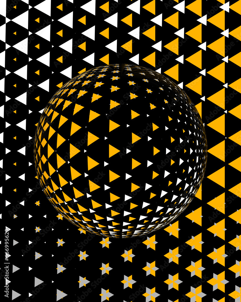 Poster hexagonal connected golden pattern over a 3d sphere