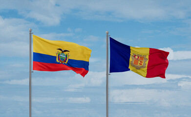 Ecuador and Andorra national flags, country relationship concept