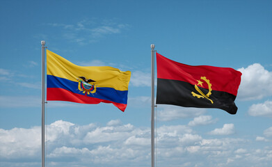 Ecuador and Angola national flags, country relationship concept