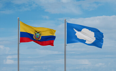 Ecuador and Antarctica flags, country relationship concept