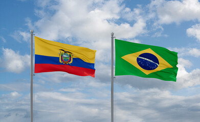 Ecuador and Brazil flags, country relationship concept