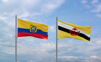 Brunei and Ecuador flags, country relationship concepts