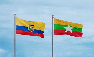 Myanmar and Ecuador flags, country relationship concept