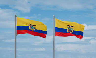Two Ecuador flags, country relationship concept