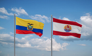 Ecuador and French Polynesia flags, country relationship concept