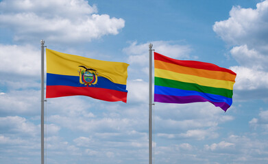 Gay Pride and Ecuador flags, country relationship concept