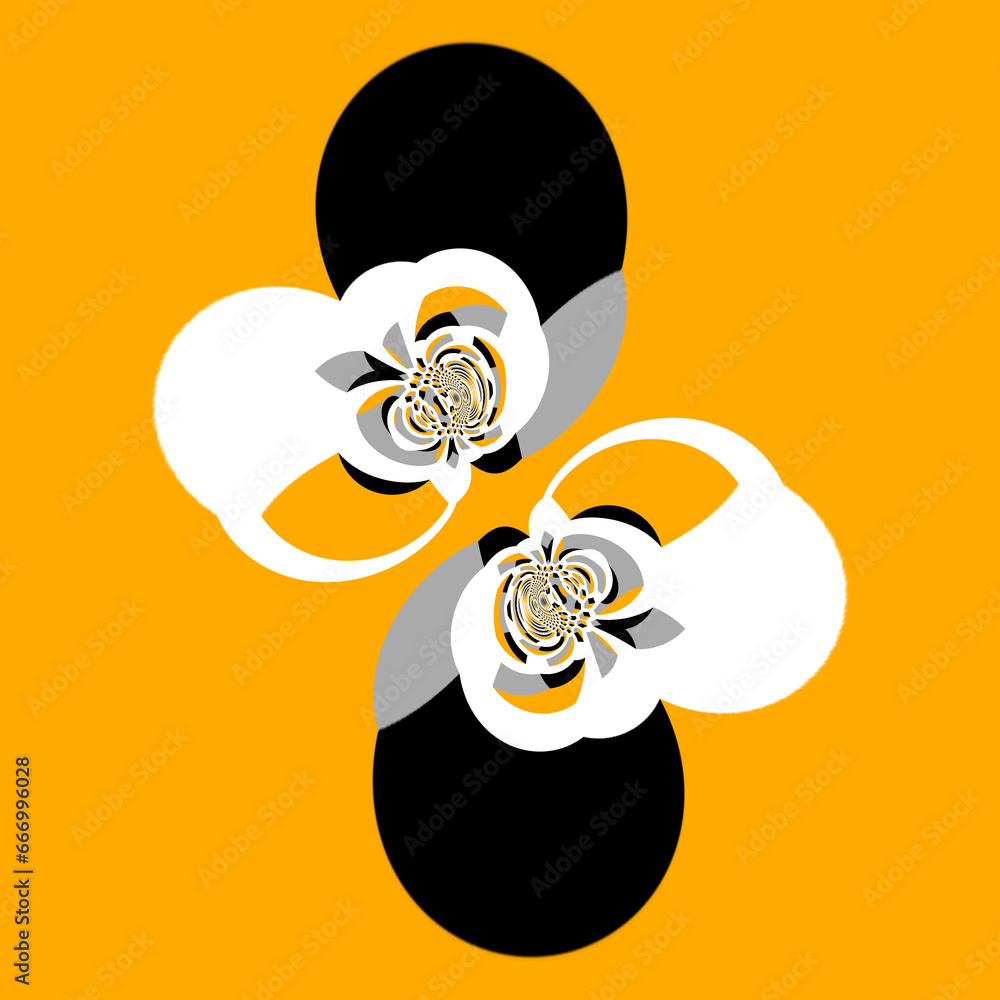 Poster many orange grey and black escher cubed pattern and design on a white background cyclone style desig