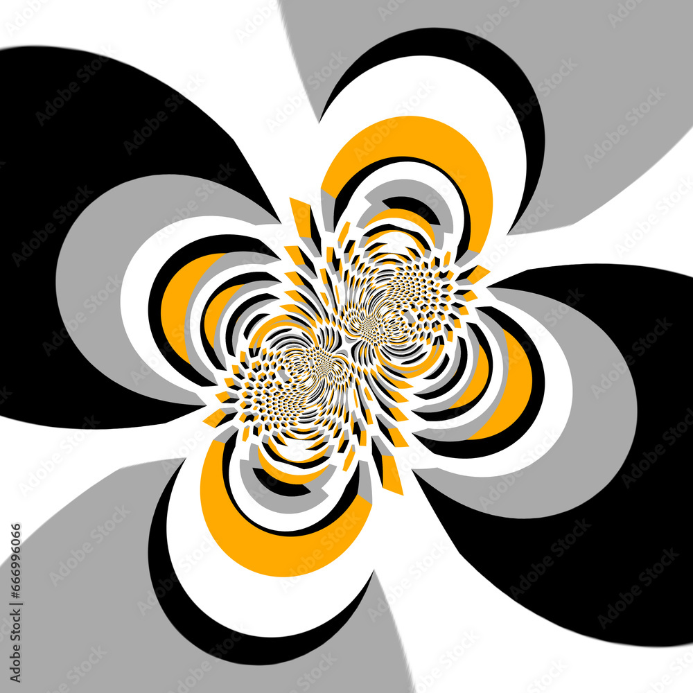 Poster many orange grey and black escher cubed pattern and design on a white background cyclone style desig