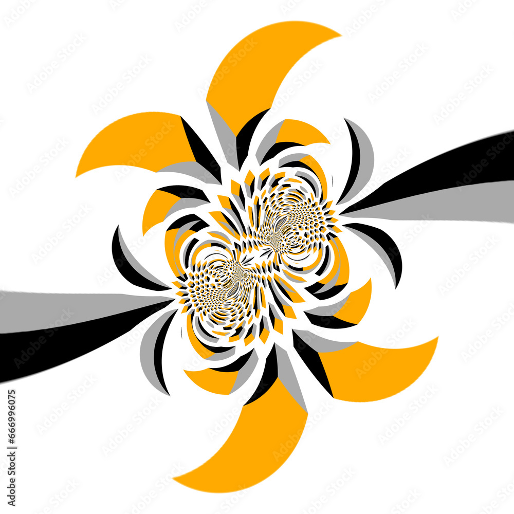 Poster many orange grey and black escher cubed pattern and design on a white background cyclone style desig