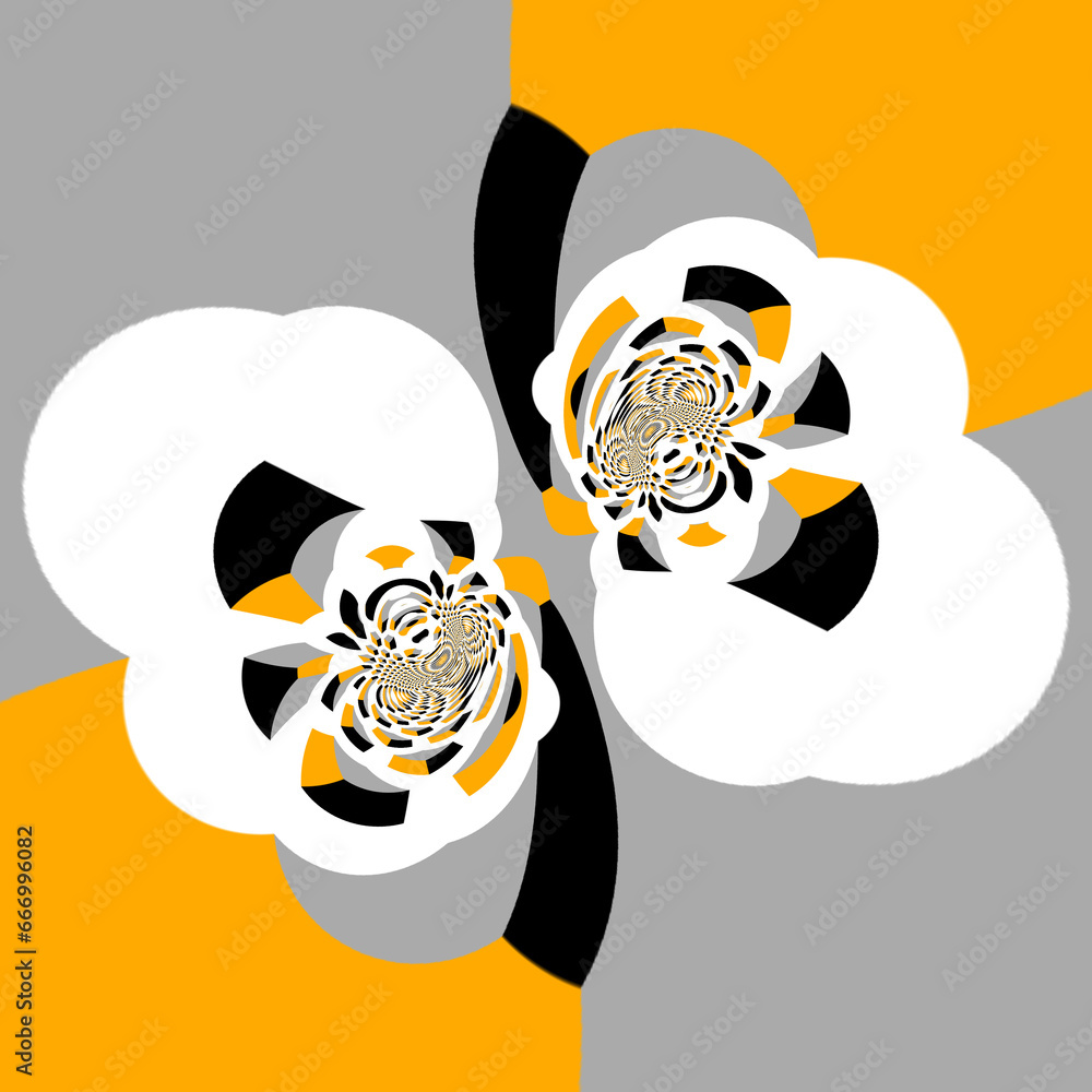Poster many orange grey and black escher cubed pattern and design on a white background cyclone style desig