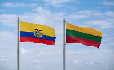 Lithuania and Ecuador flags, country relationship concept