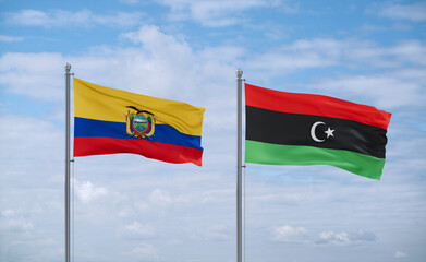 Libya and Ecuador flags, country relationship concept