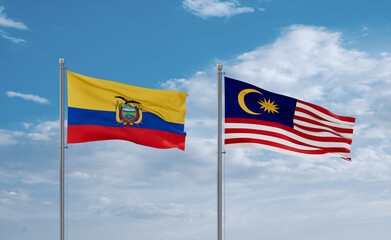 Malaysia and Ecuador flags, country relationship concept