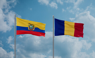 Romania and Ecuador flags, country relationship concept