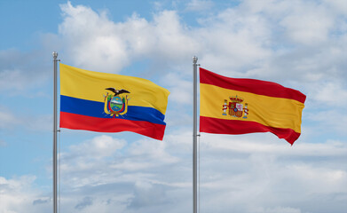 Spain and Ecuador flags, country relationship concept