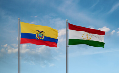 Tajikistan and Ecuador flags, country relationship concept
