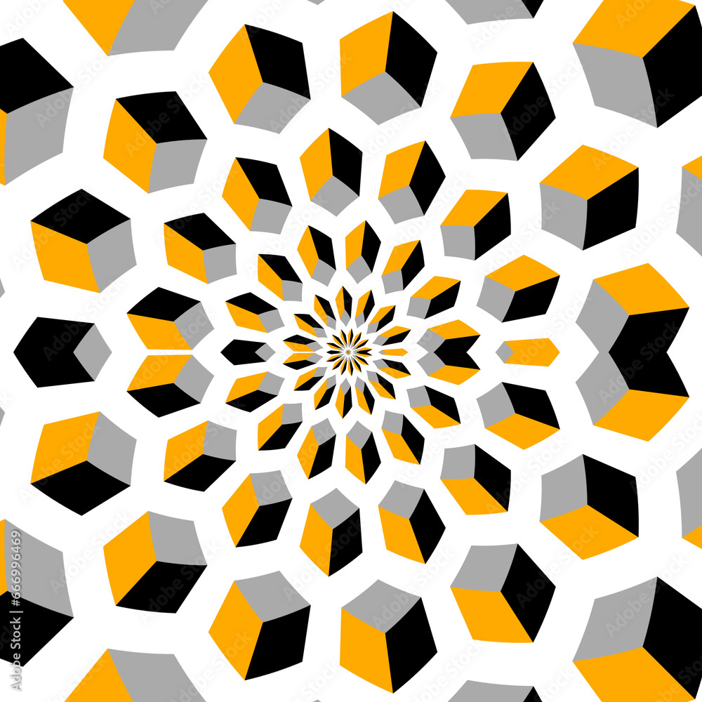 Poster many orange grey and black escher cubed pattern and design on a white background hexagonal floral fa