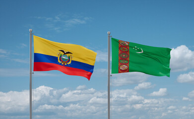 Turkmenistan and Ecuador flags, country relationship concept