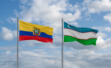 Uzbekistan and Ecuador flags, country relationship concept
