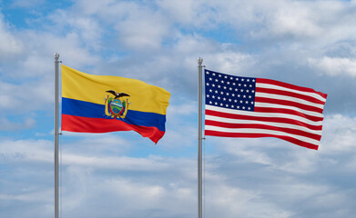 USA and Ecuador flags, country relationship concepts