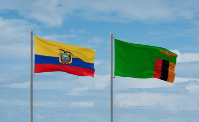 Zambia and Ecuador flags, country relationship concept