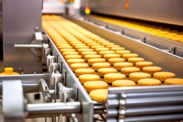 biscuits on conveyor belt passing through metal detector for food safety