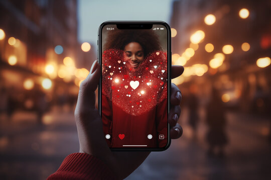 concept of virtual hugs by photographing a video call or social media interaction where people share their love and support from afar. Include copy space for heartfelt messages. Ph