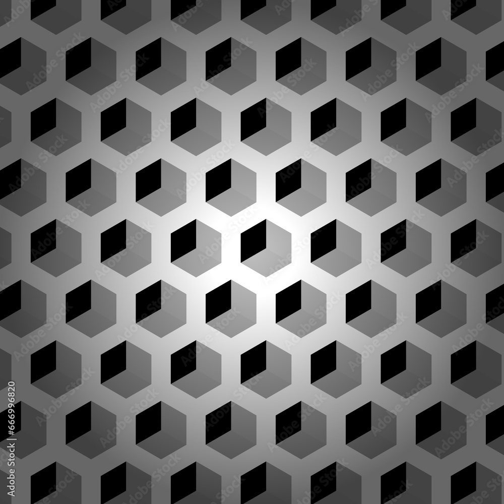Poster white grey and black hexagonal pattern and design on a grey background