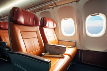 a business class airplane cabin with comfortable leather seats